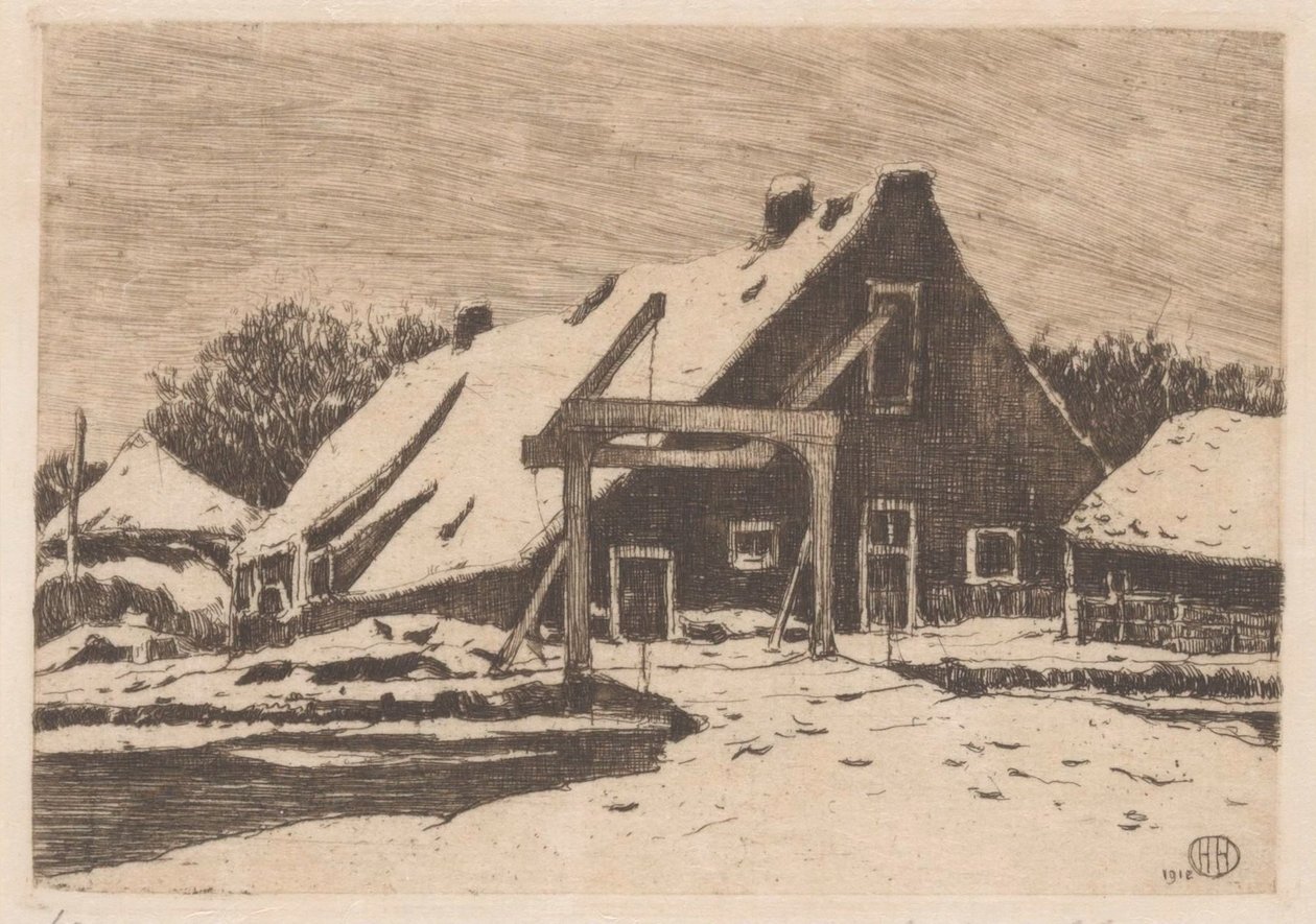 Granja con puente levadizo de Herman Heuff (signed by artist)