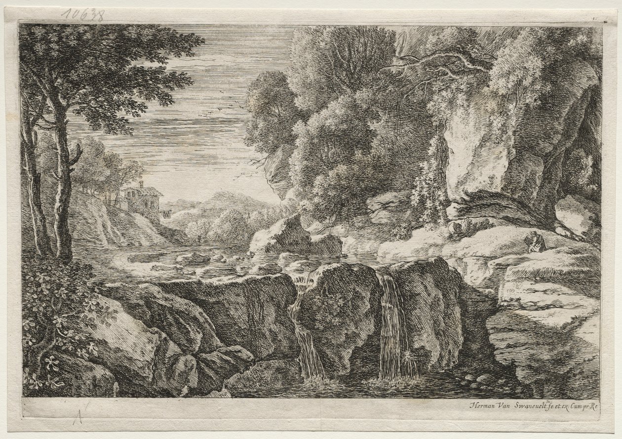Cuatro Paisajes: La Pequeña Cascada de Herman van Swanevelt