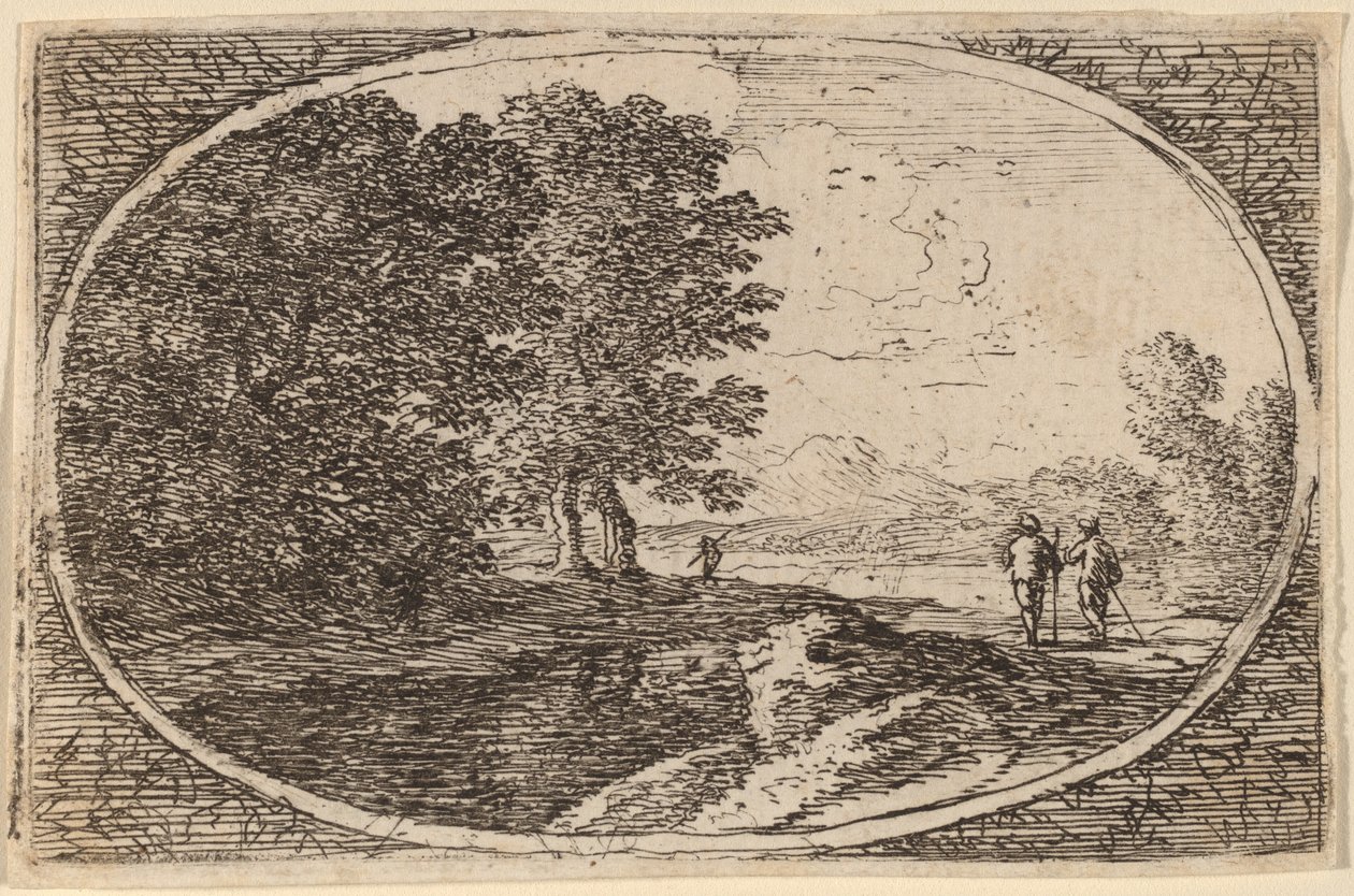 Tres hombres llevando bastones de Herman van Swanevelt