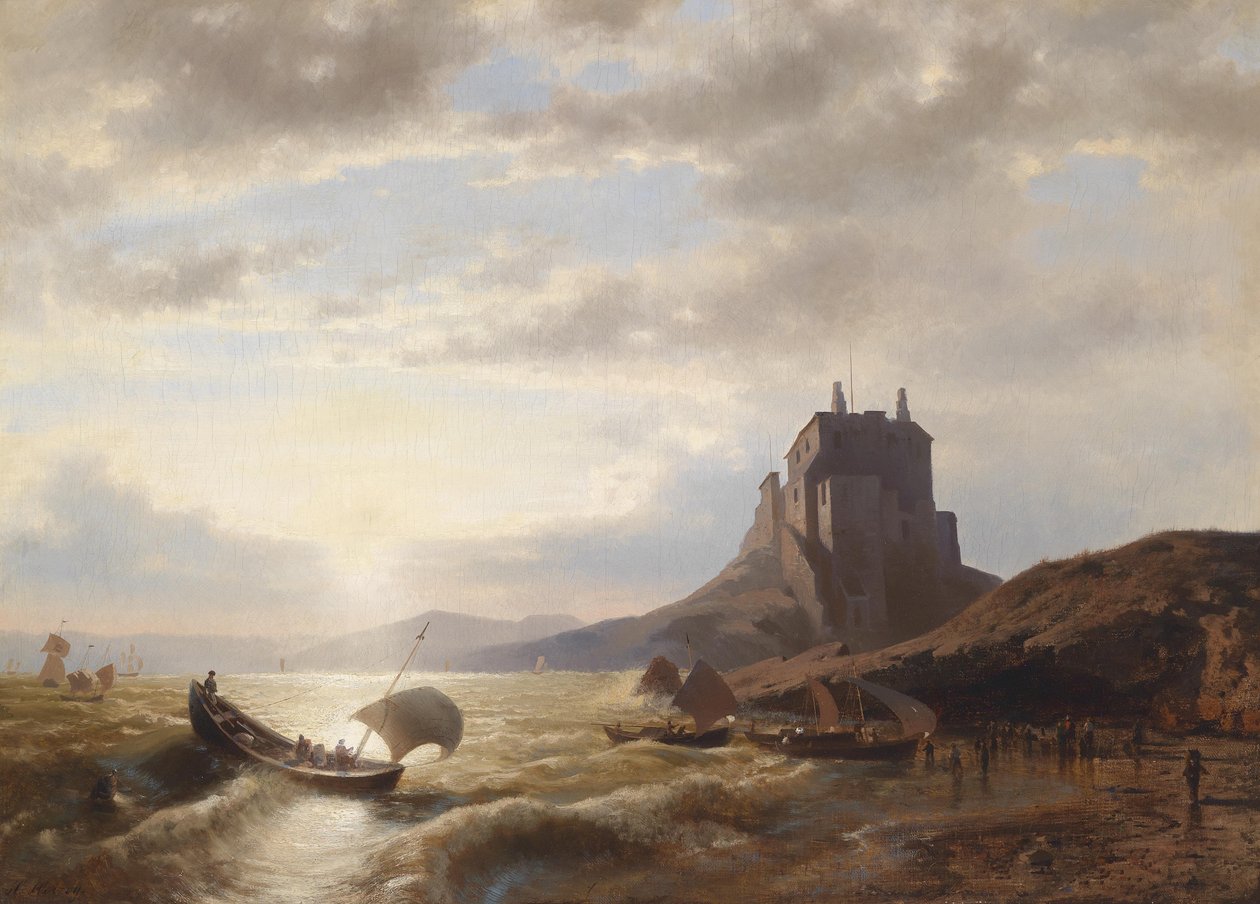 Paisaje costero con pescadores de Hermann Ottomar Herzog