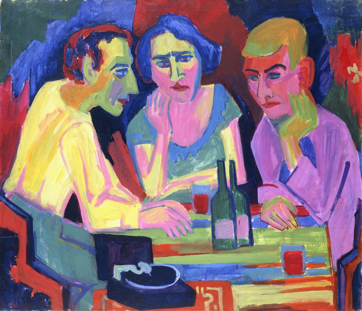 Tres personas en una mesa, 1924 de Hermann Scherer