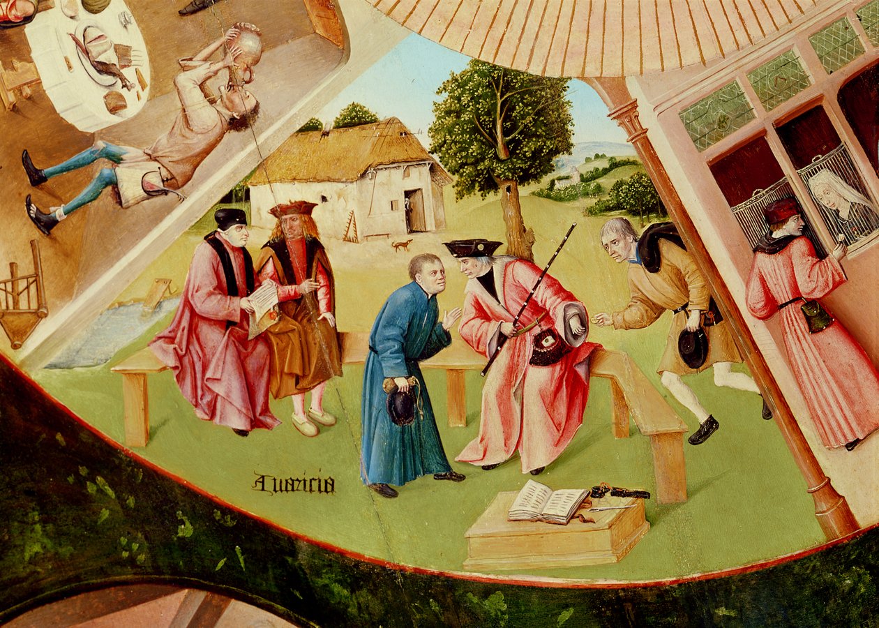 Avaricia, detalle de la Mesa de los Siete Pecados Capitales y las Cuatro Últimas Cosas, c.1480 (detalle) de Hieronymus Bosch