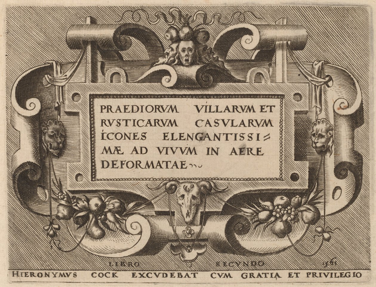Página de título para "Praediorum Villarum" de Hieronymus Cock