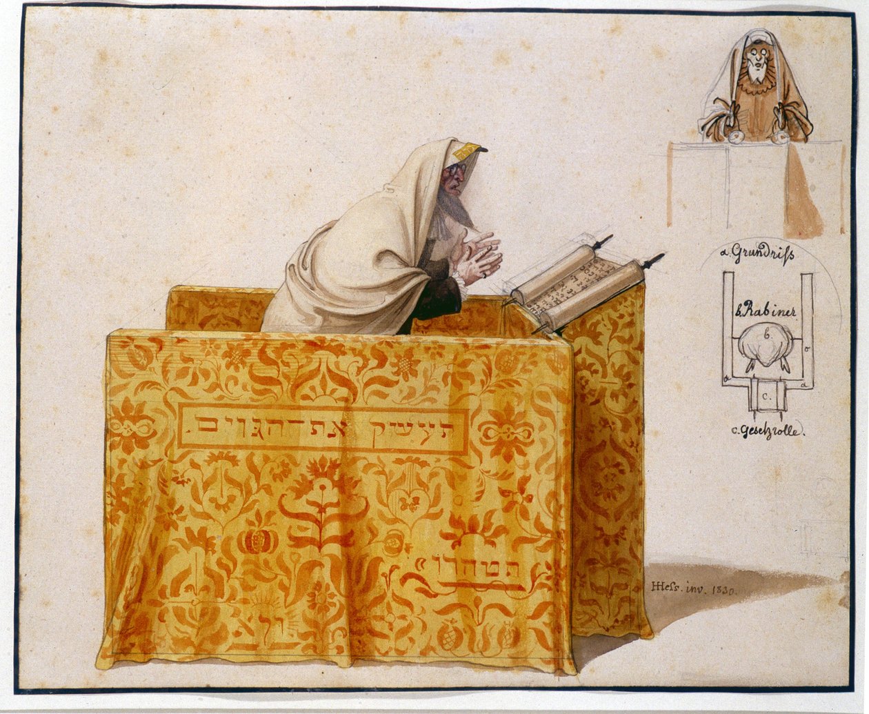 Un rabino en una sinagoga, 1830 de Hieronymus Hess