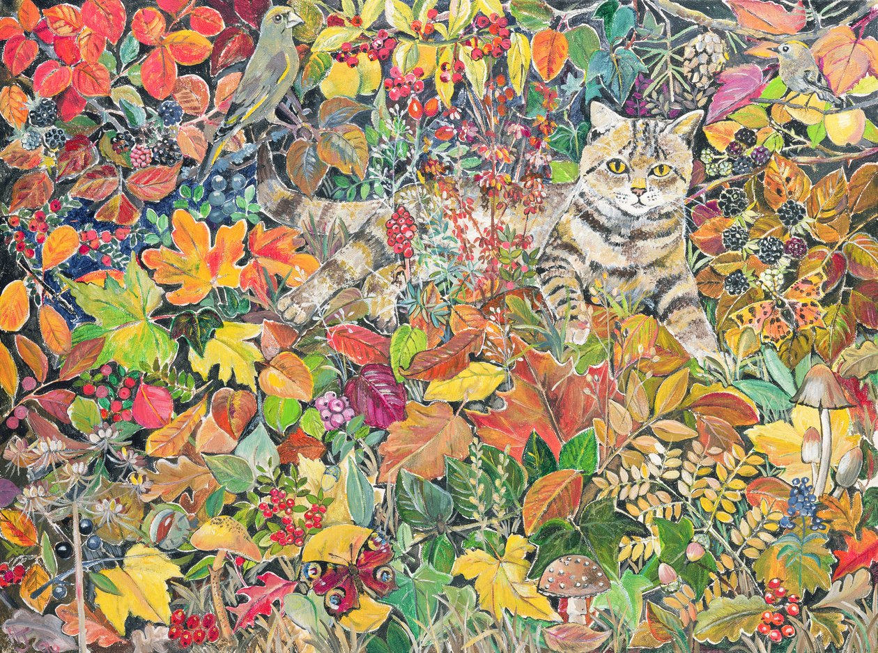 Gato Atigrado en Otoño, 1996 de Hilary Jones