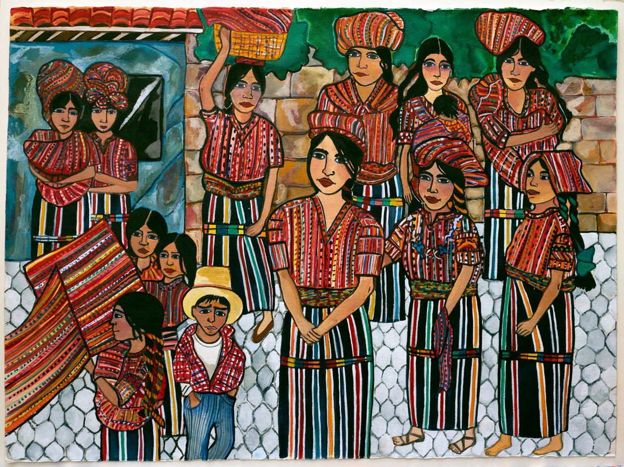 Guatemalen Girls, Solola, 2023 (acuarela sobre papel) de Hilary Simon