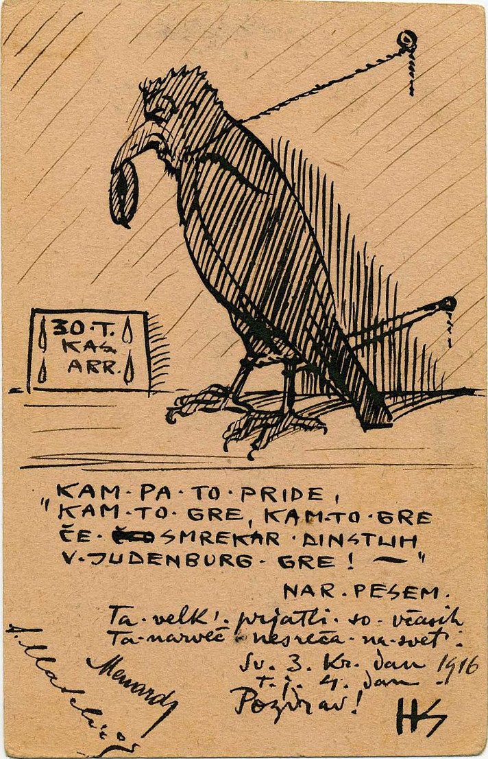 Autocaricatura como pájaro de Hinko Smrekar