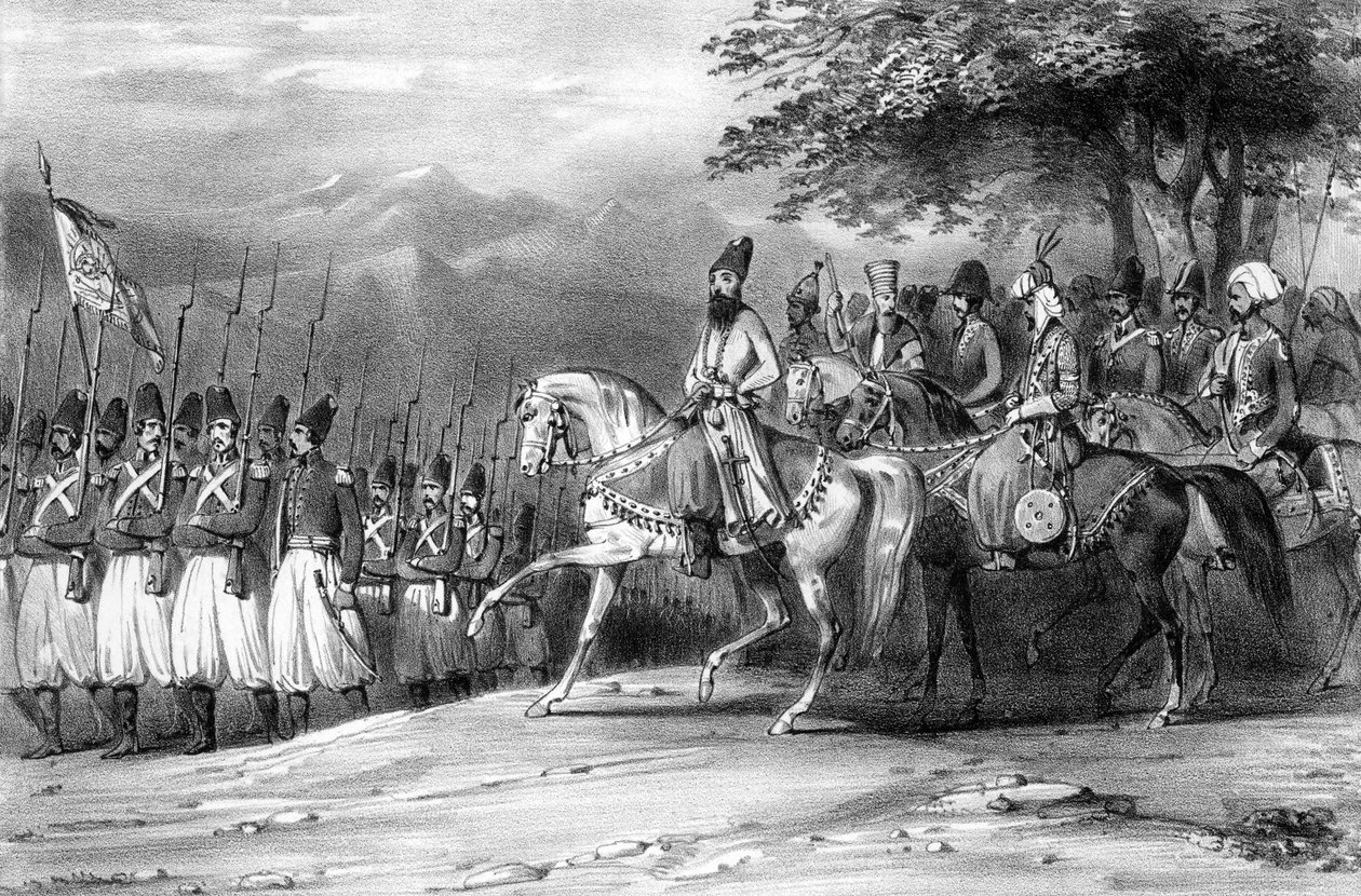 Una revisión de Abbas Mirza, soldados, Irán de Hippolyte Bellange