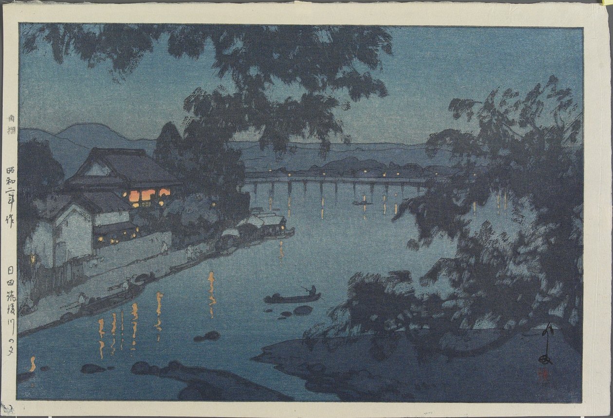 Atardecer en el río Chikugo en Hita de Hiroshi Yoshida