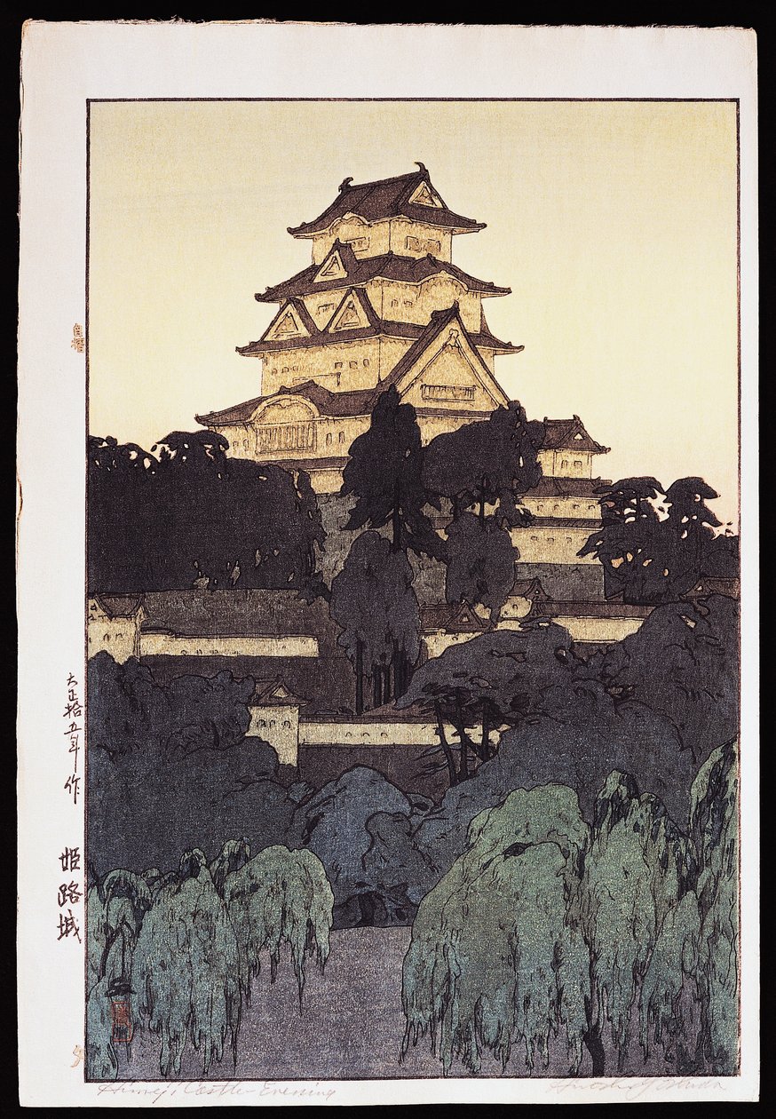 Vista nocturna del castillo de Himeji de Hiroshi Yoshida