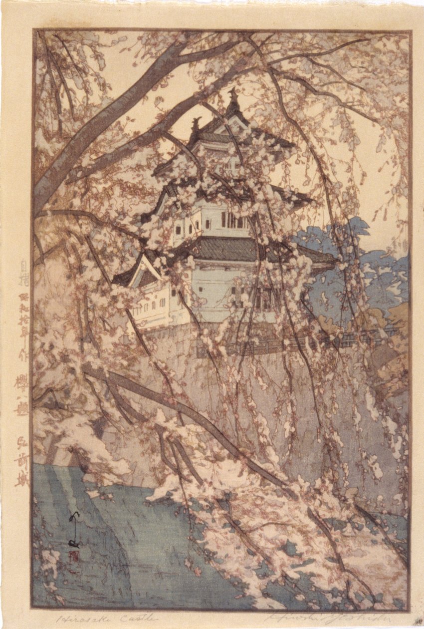 Castillo de Hirosaki (xilografía en color) de Hiroshi Yoshida