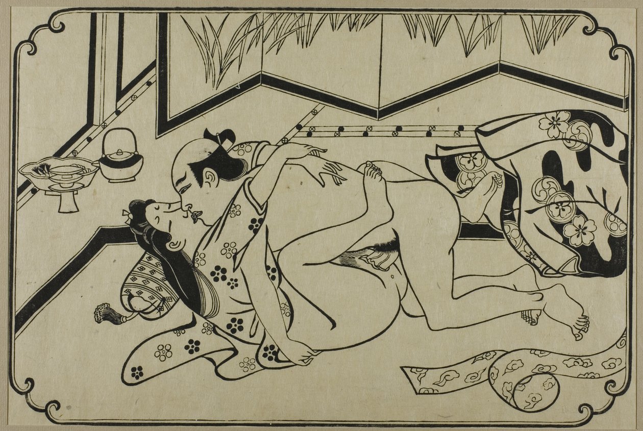Una hoja de un álbum shunga de Hishikawa Moronobu