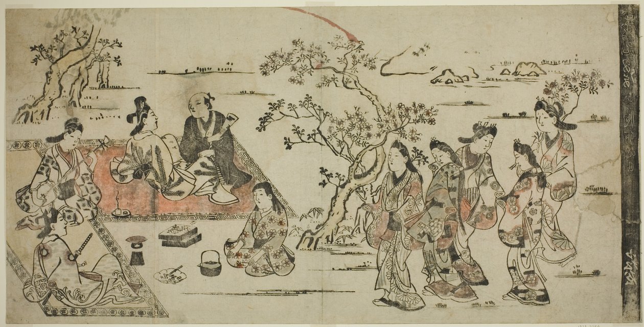 Contemplación de flores de Hishikawa Moronobu