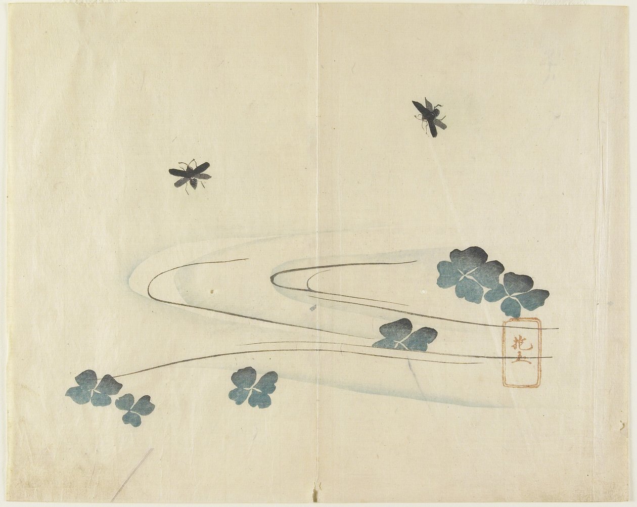 Insectos volando sobre el agua, c. 1830 de Hogyoku