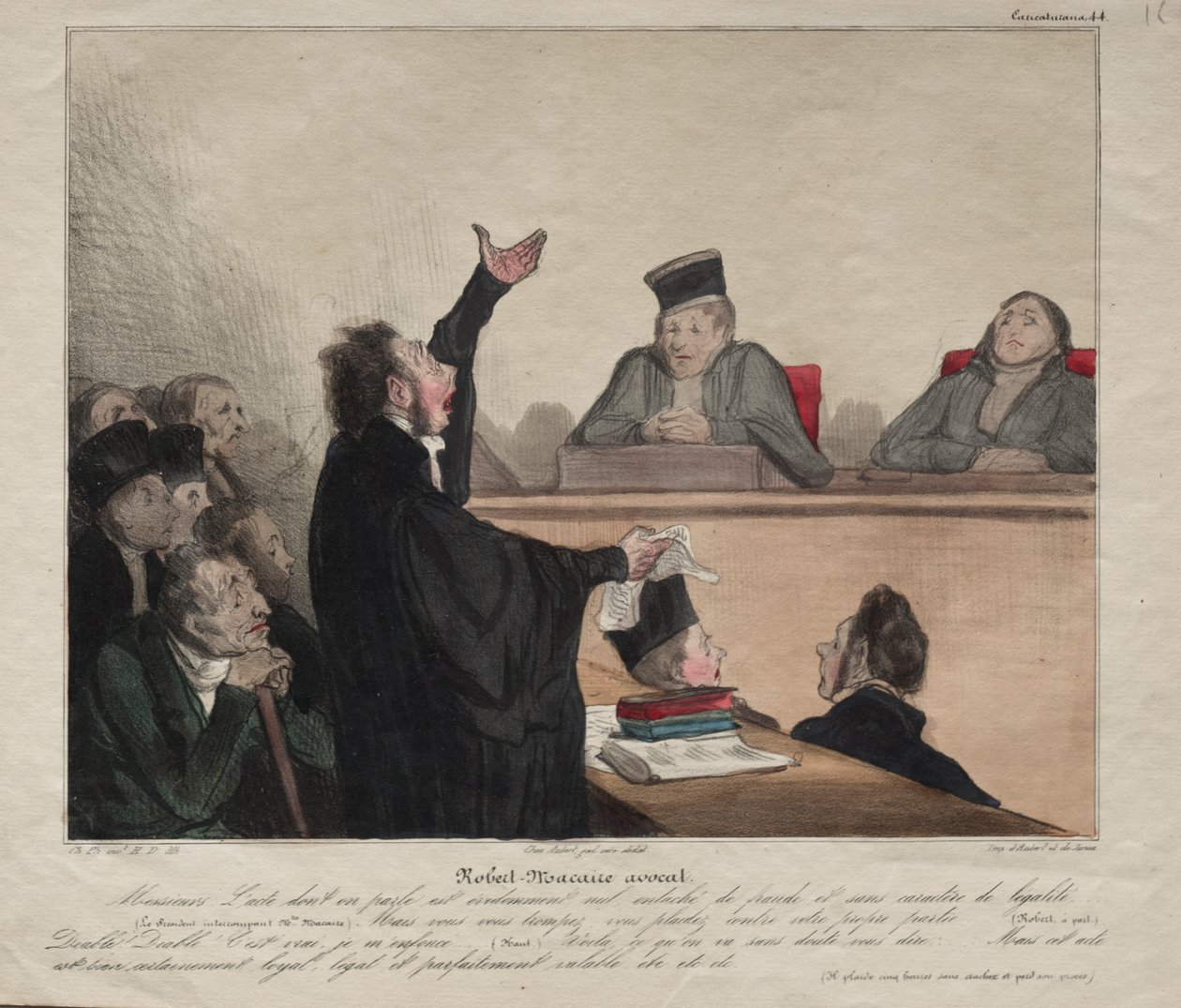 Caricaturana, lámina 44: Robert-Macaire, abogado de Honoré Daumier