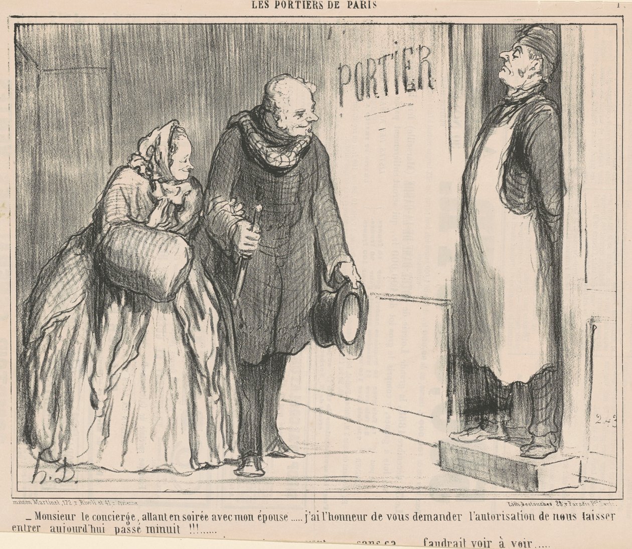 Señor el conserje, yendo a una velada de Honoré Daumier