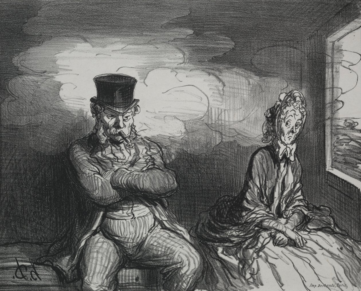 En el Tren: Un Compañero Agradable de Honoré Daumier