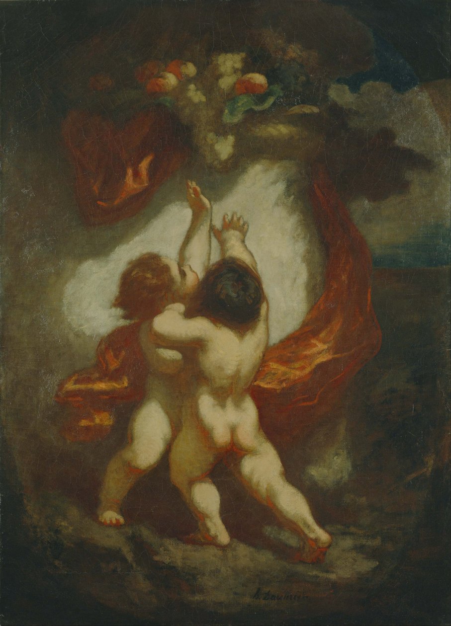 Dos putti luchando por frutas de Honoré Daumier