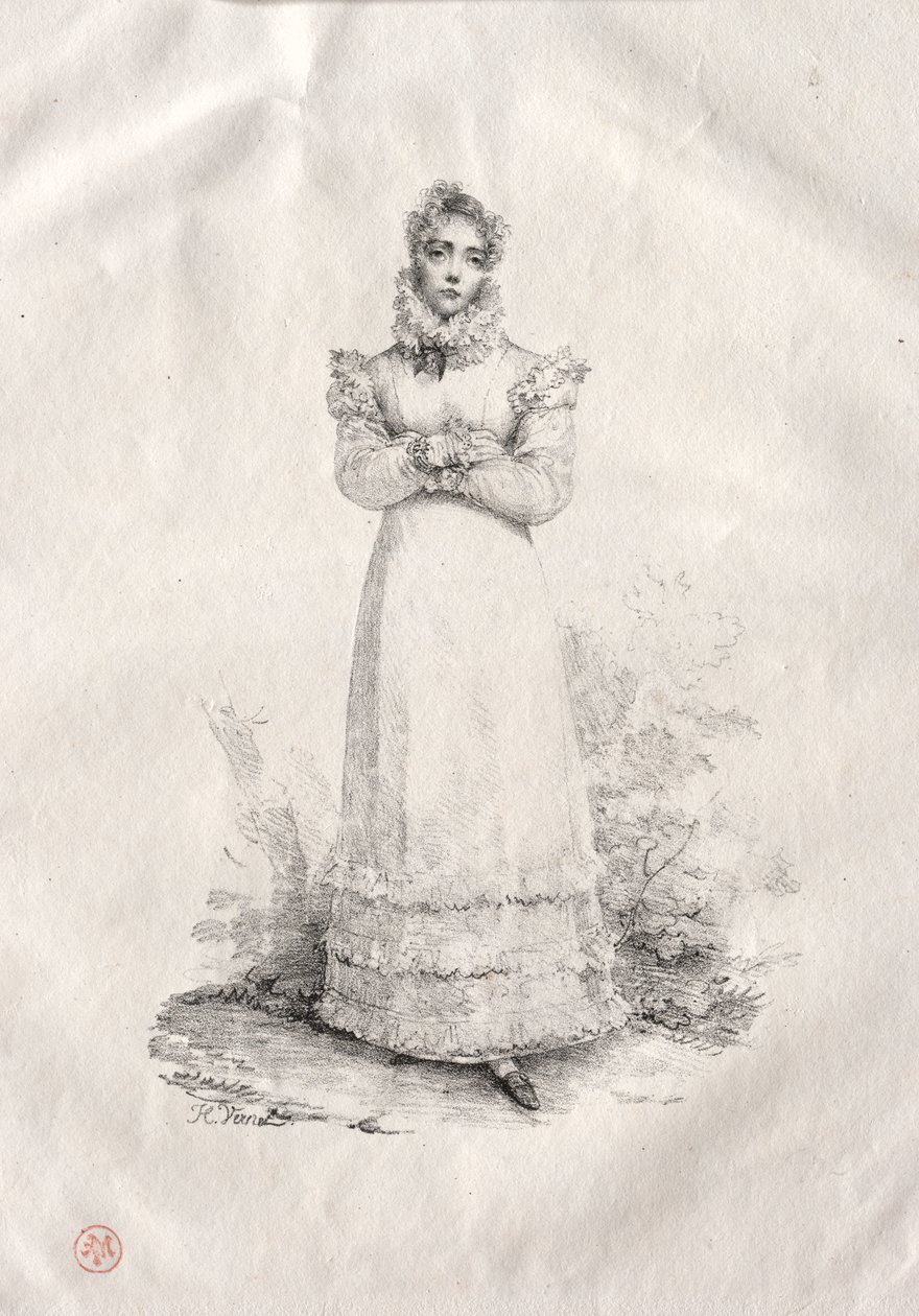 Joven mujer de pie de Emile Jean Horace Vernet