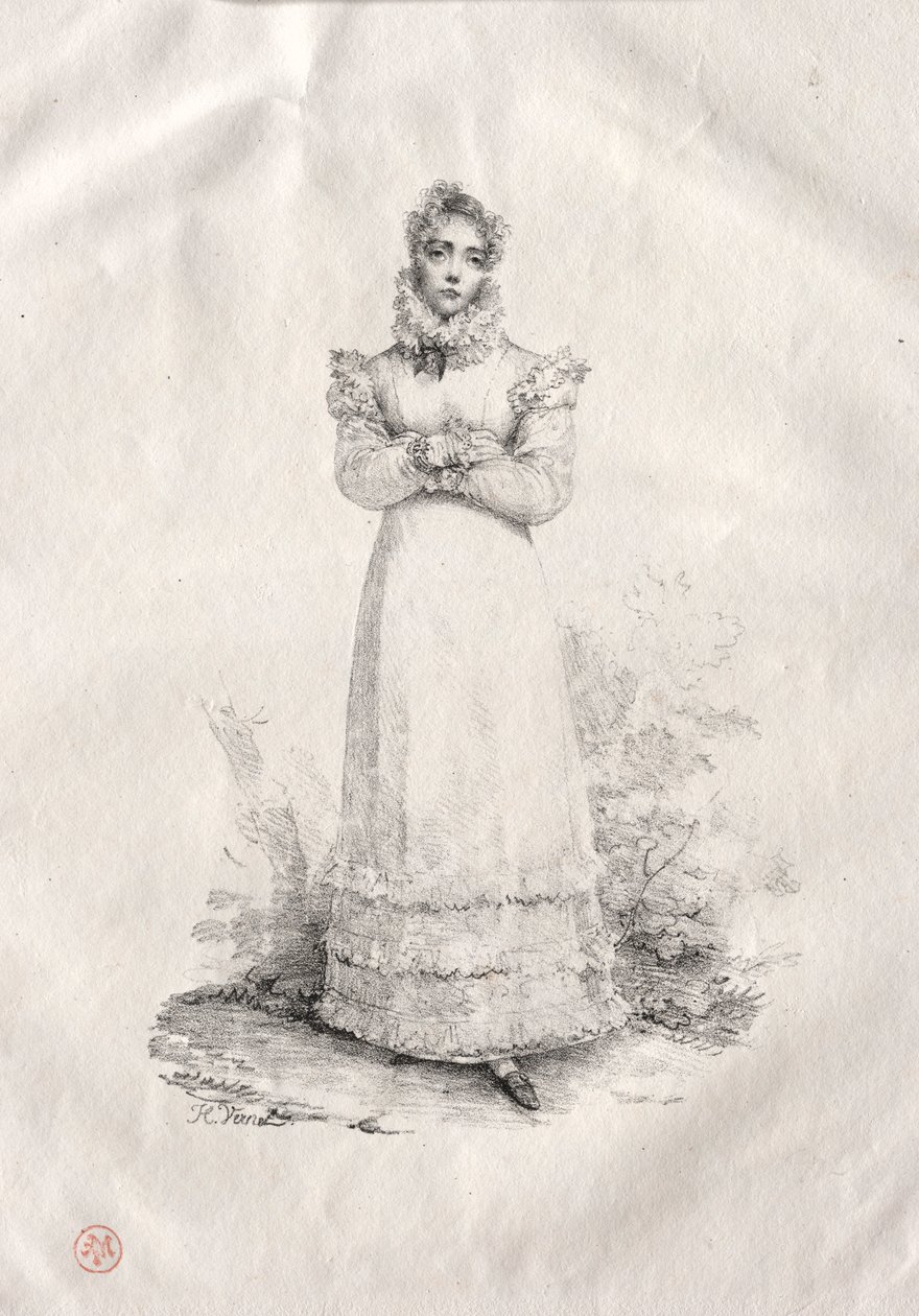 Joven mujer de pie de Emile Jean Horace Vernet