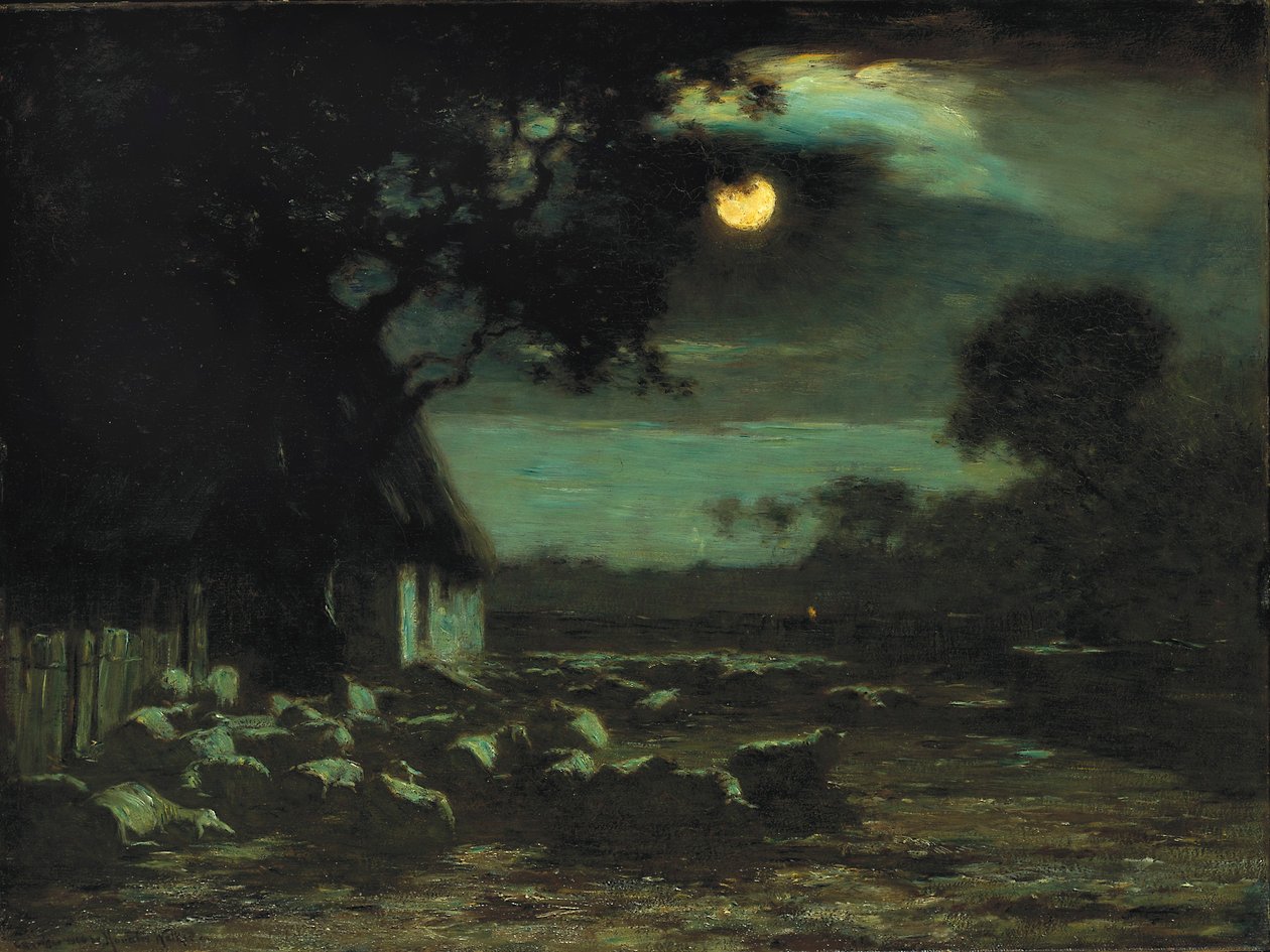Corral de ovejas, luz de luna de Horatio Walker