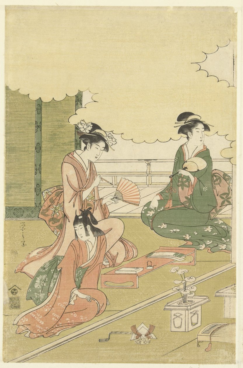 Mujeres en una habitación al aire libre de Hosoda Eishi