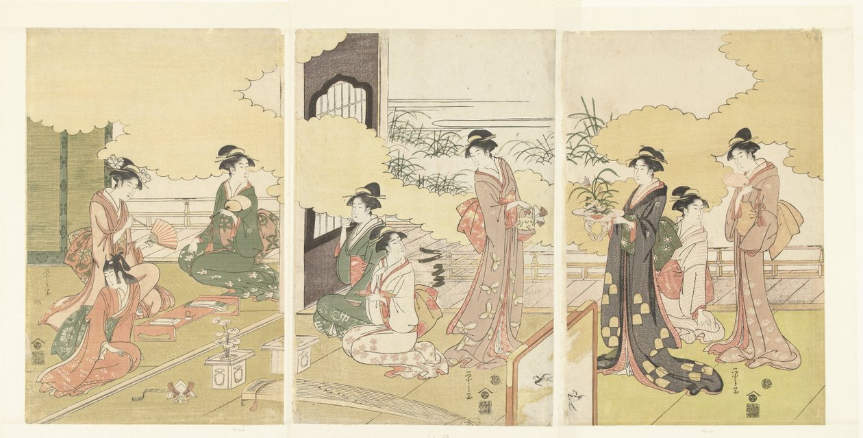 Mujeres en una habitación al aire libre de Hosoda Eishi