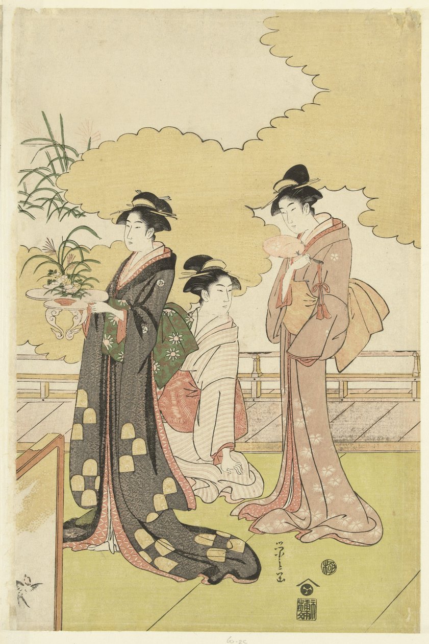 Mujeres en una habitación al aire libre de Hosoda Eishi