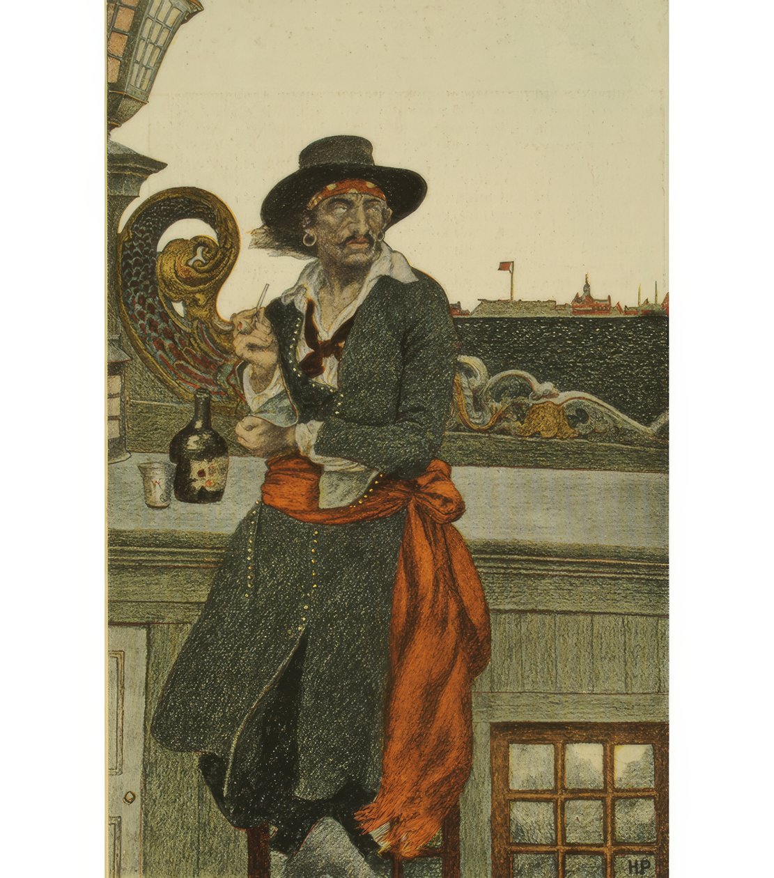 Kidd en la cubierta del "Adventure Galley" de Howard Pyle