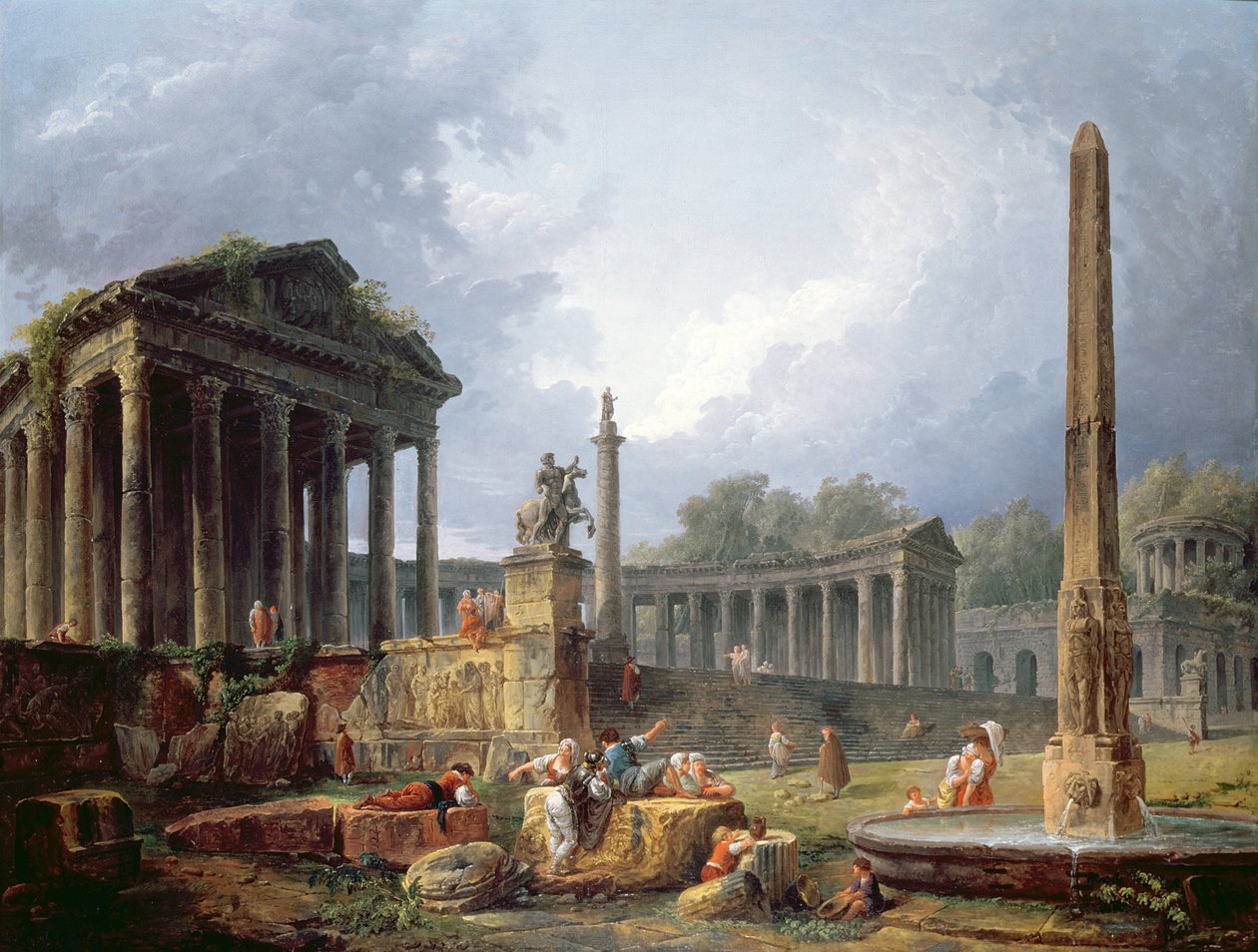 Capricho arquitectónico con obelisco de Hubert Robert