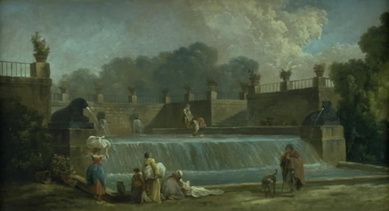 Una Fuente con Lavanderas de Hubert Robert