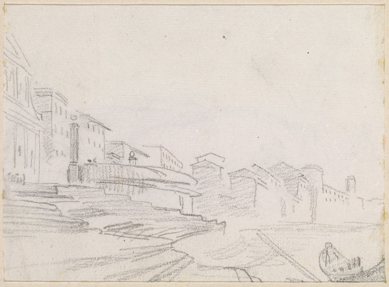 Edificios a lo largo de un río de Hubert Robert