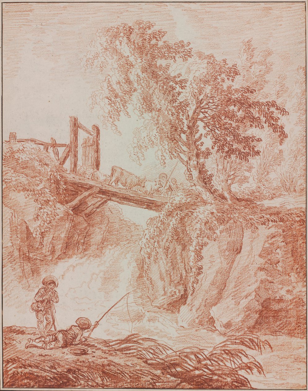 Pastores cruzando una cascada de Hubert Robert