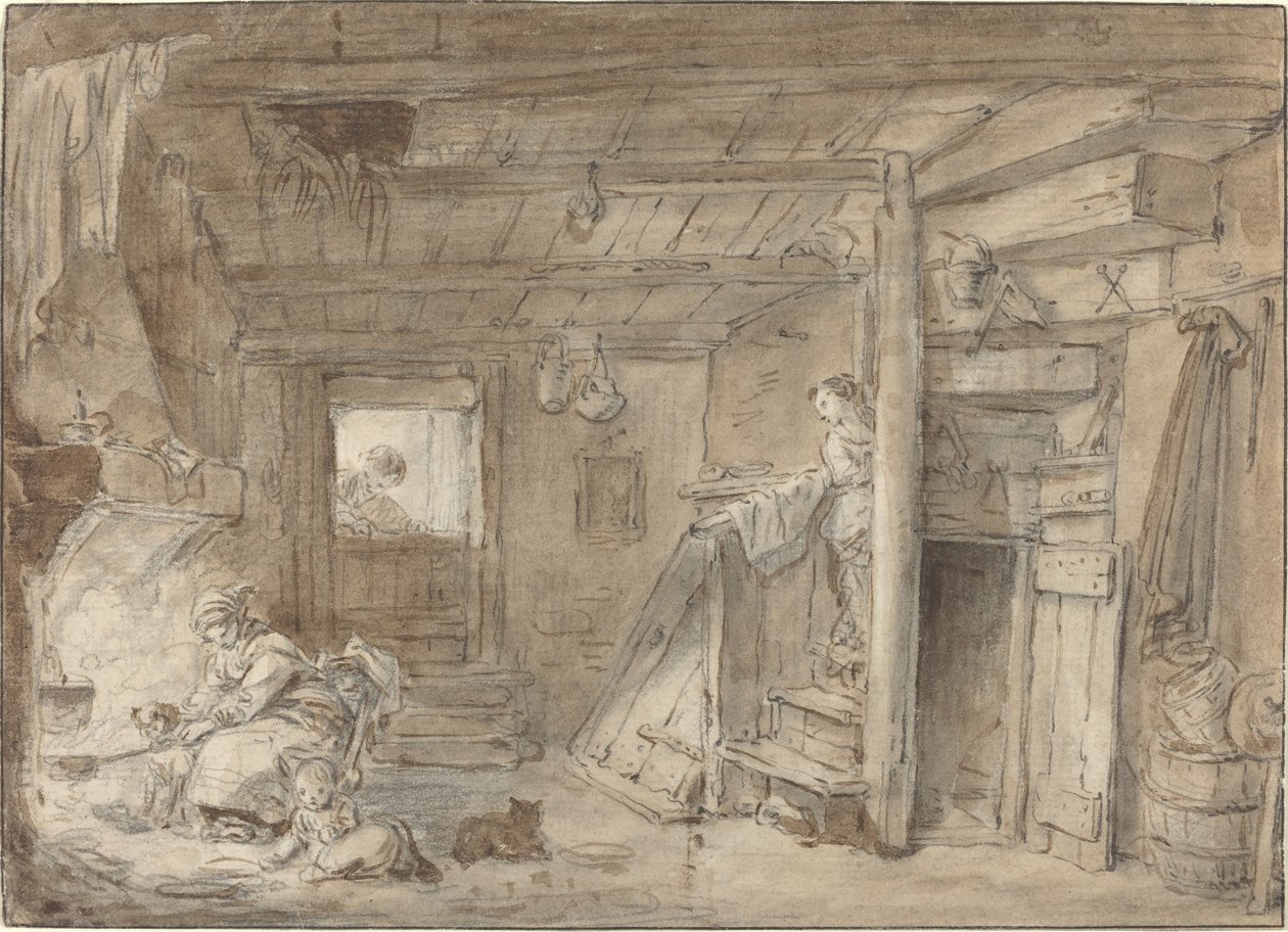 Interior de una Casa de Campo con Figuras de Hubert Robert