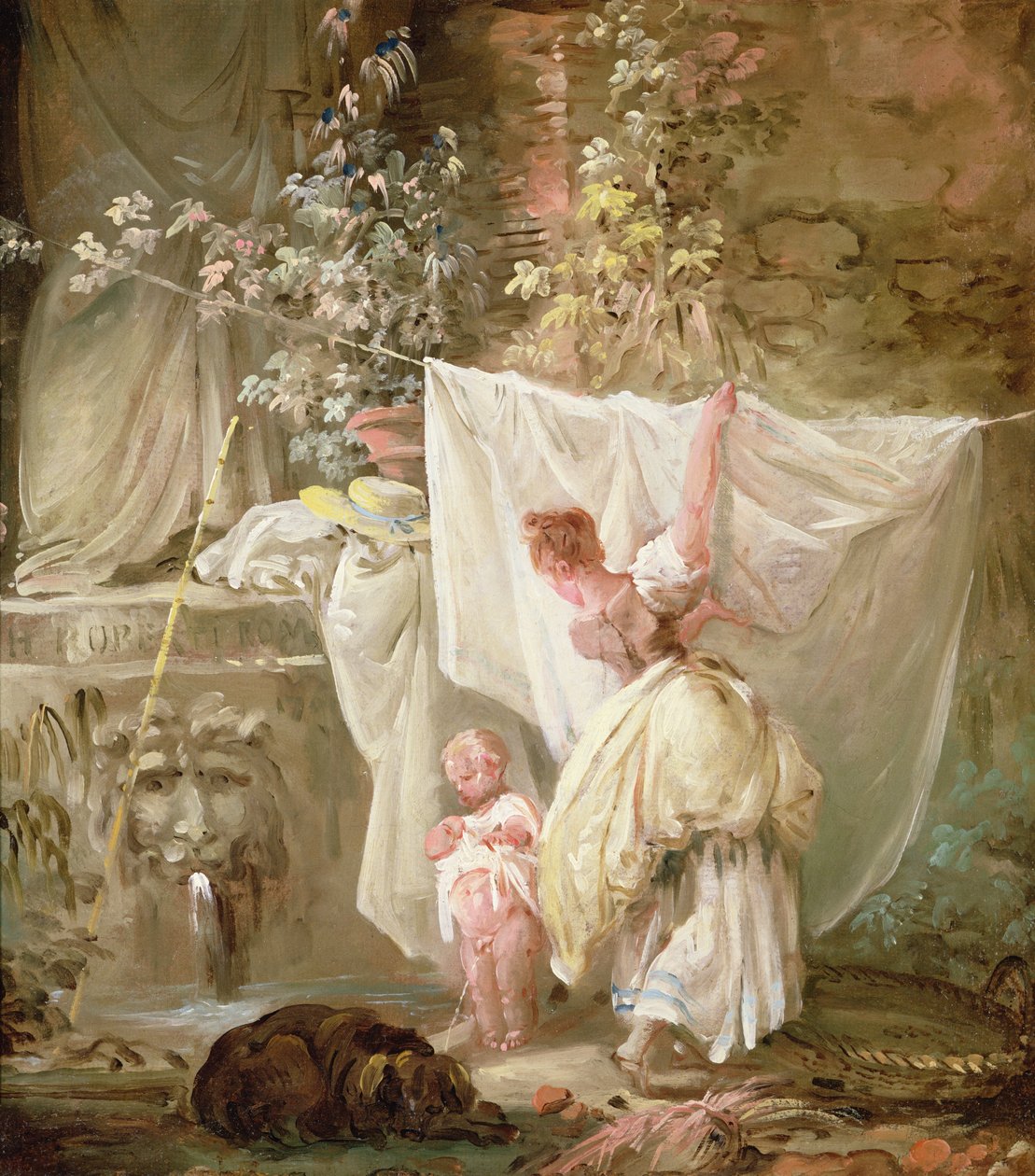 Lavandera y niño, 1761 de Hubert Robert