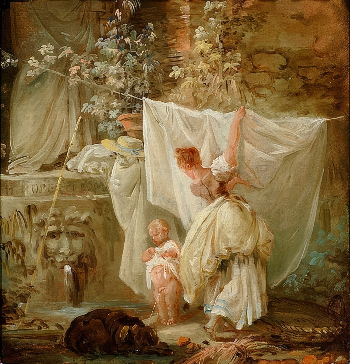Lavandera y niño. 1761 de Hubert Robert