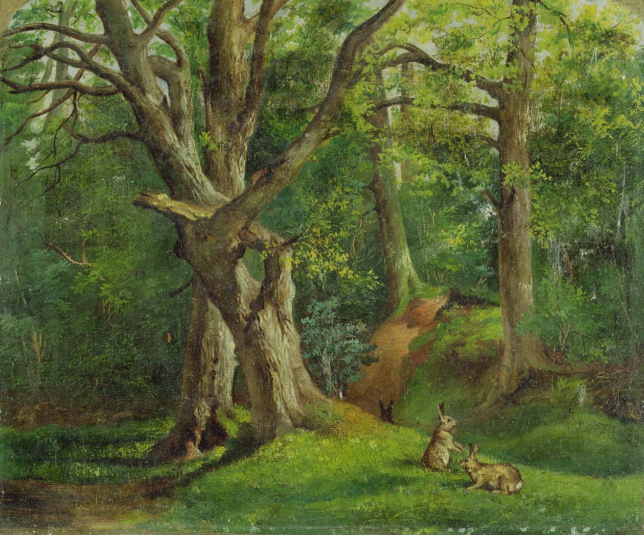 Escena del bosque con conejos, 1862 de Hubert von Herkomer