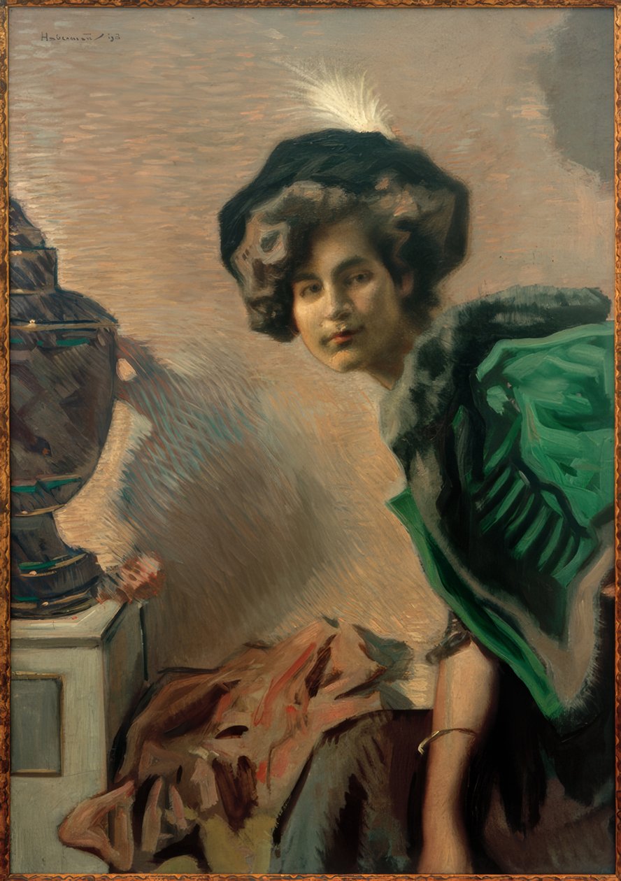 Retrato de mujer (En el dolmán verde) de Hugo von Habermann