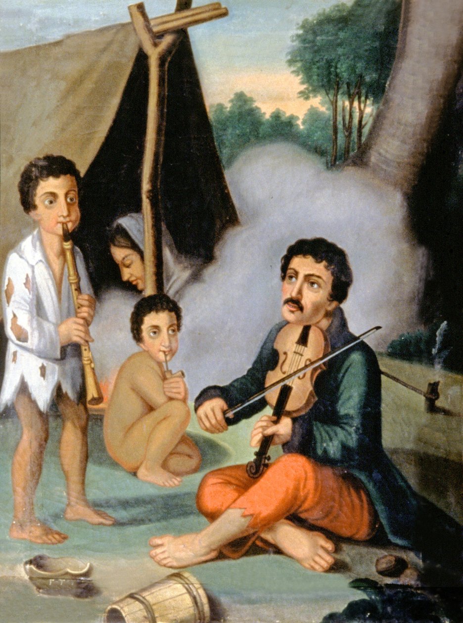 Familia de gitanos músicos, c.1880-1900 (pintura) de Hungarian School