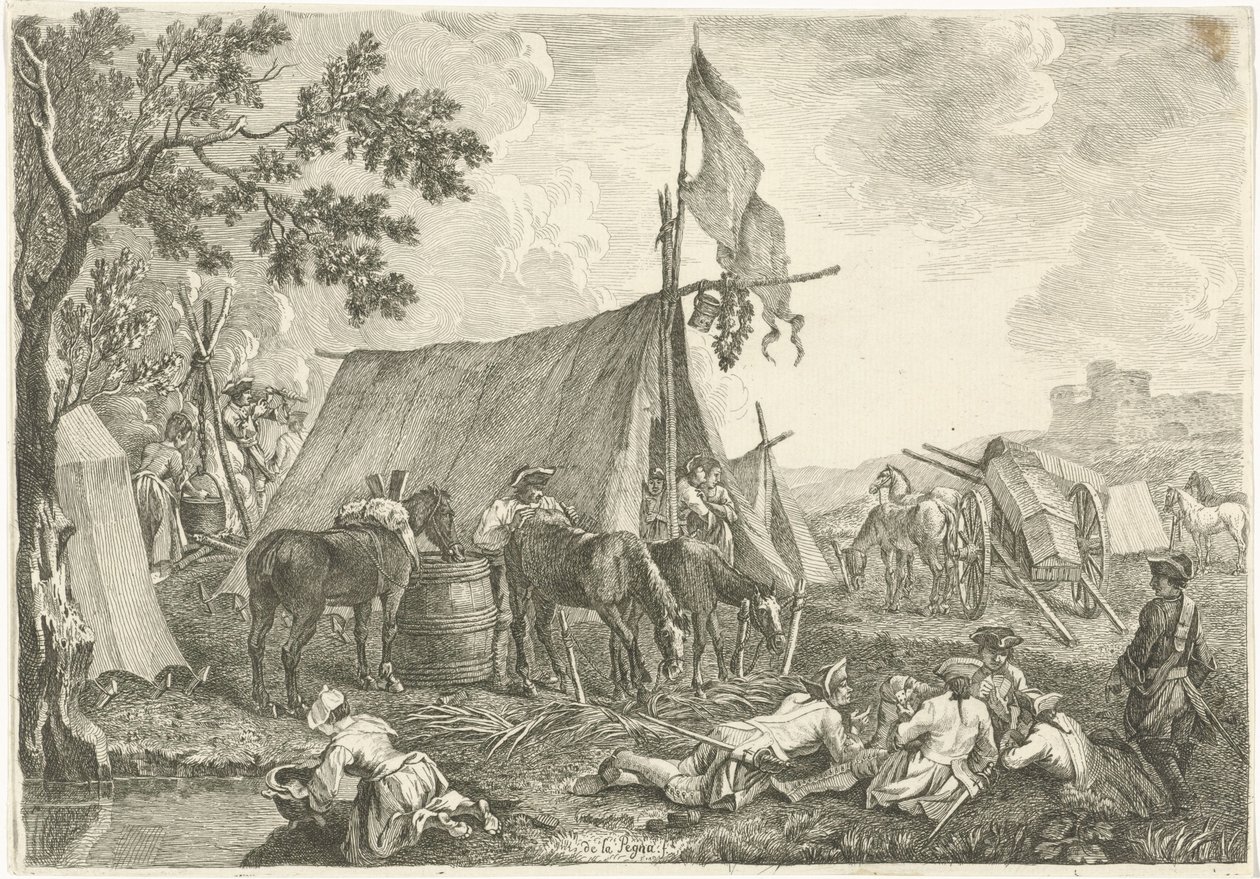 Paisaje con un campamento militar. de Hyacinth de La Pegna