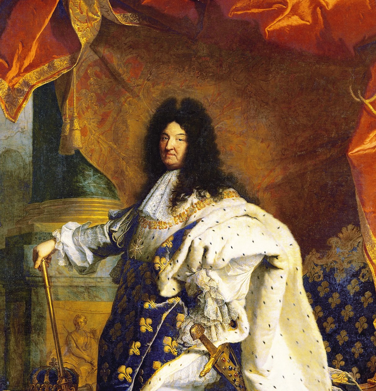 Luis XIV en traje real, 1701 (detalle) de Hyacinthe Francois Rigaud