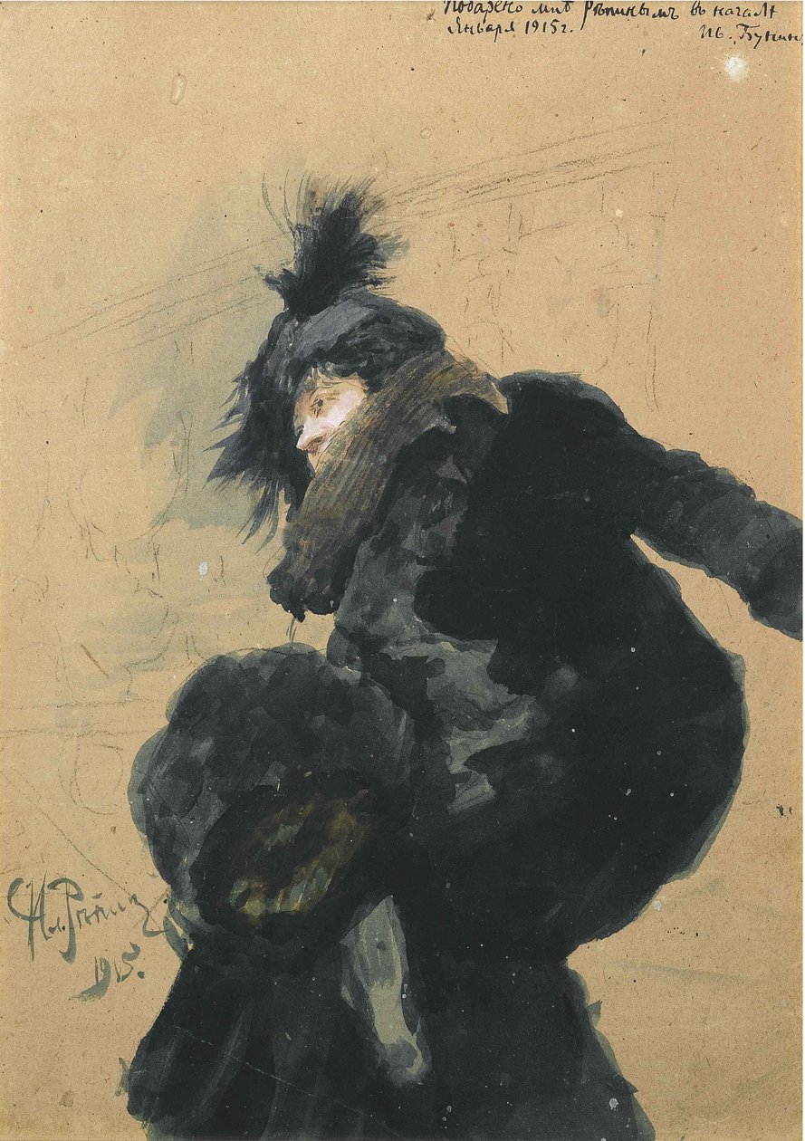Mujer con abrigo de piel, 1915 de Ilya Efimovich Repin