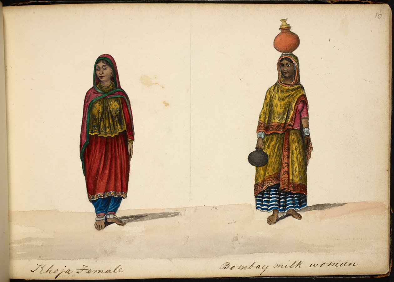 Mujer khoja; vendedora de leche de Bombay de Indian School