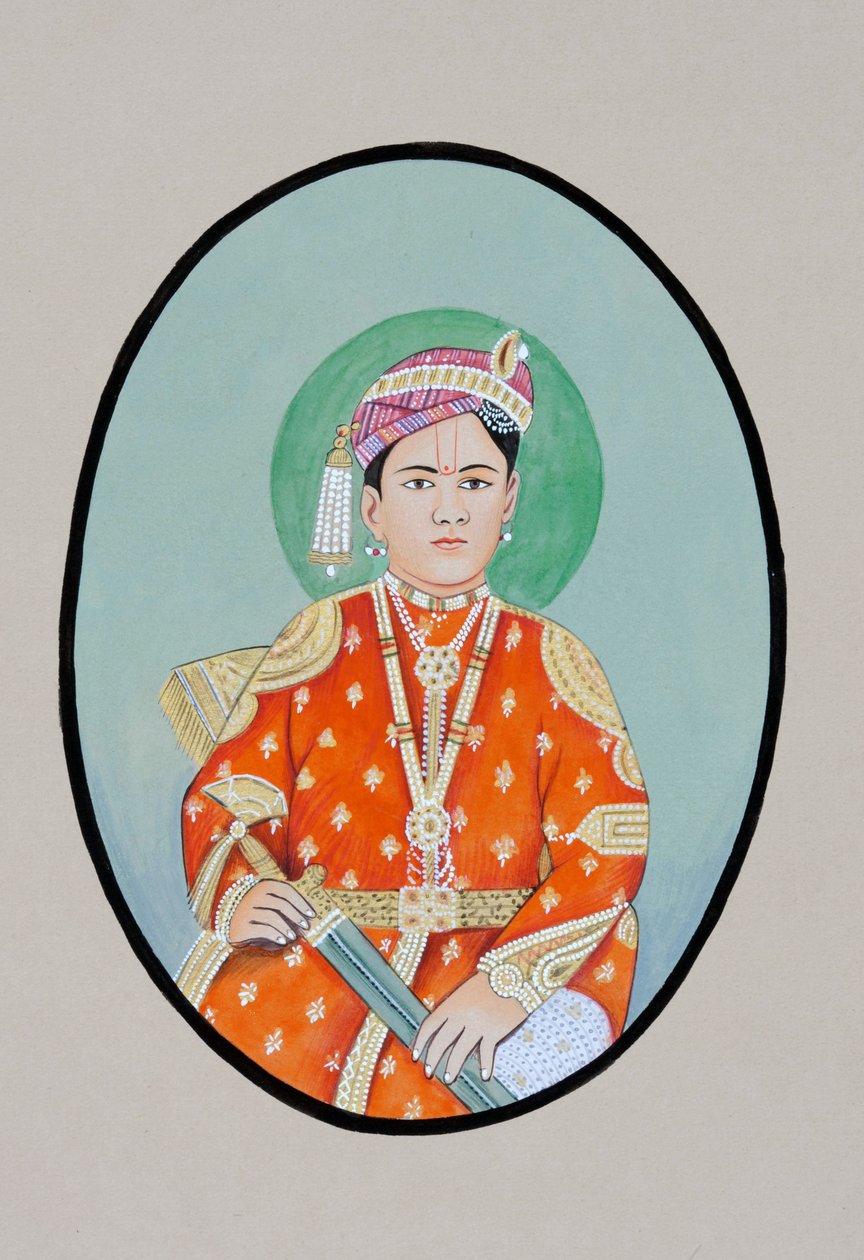 Pintura en miniatura del Maharajá Ganga Singh Bikaner de Indian School