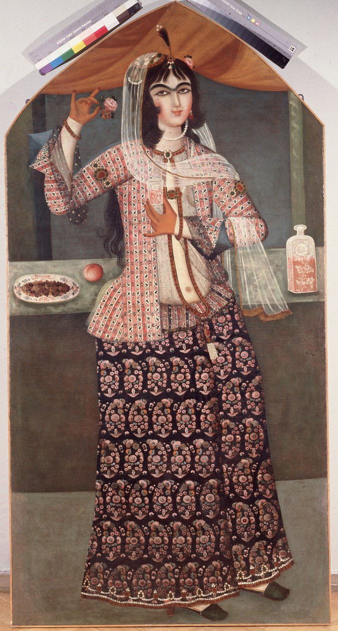 Mujer sosteniendo una rosa, principios del siglo XIX de Iranian Master