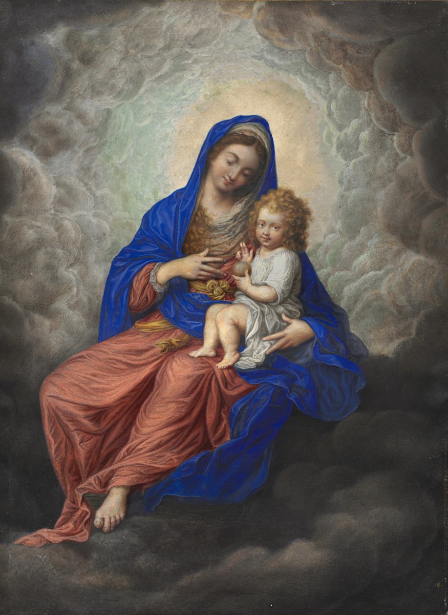 Madonna y la niña en la gloria de Isaac Oliver