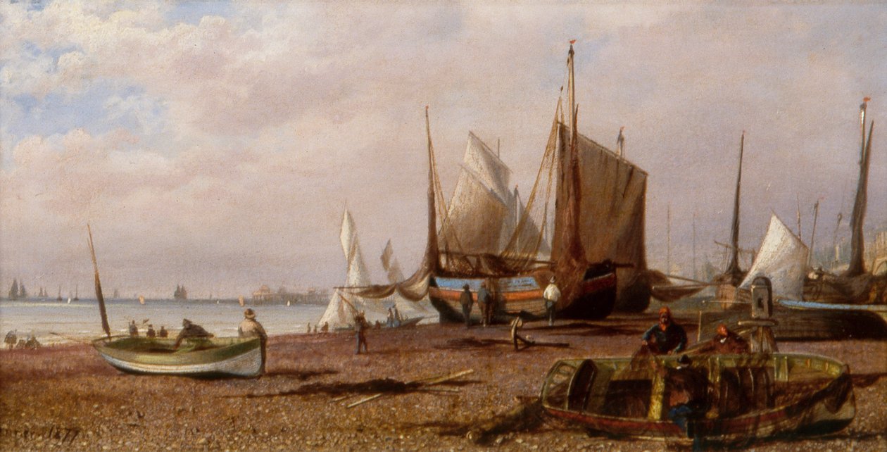 Brighton Beach con barcos de pesca de Isaac Walter Jenner