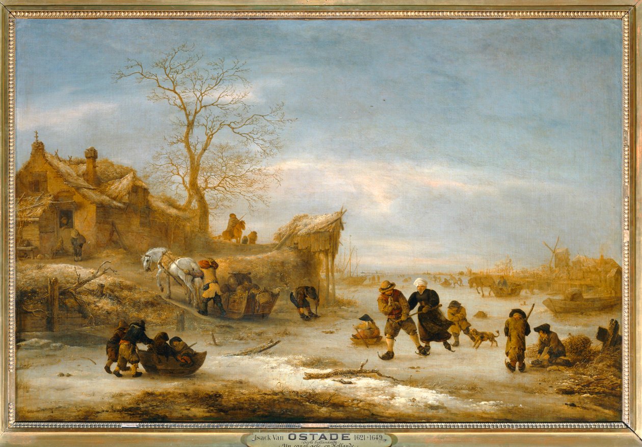 Canal gele con pareja patinando ... de Isaack Jansz van Ostade