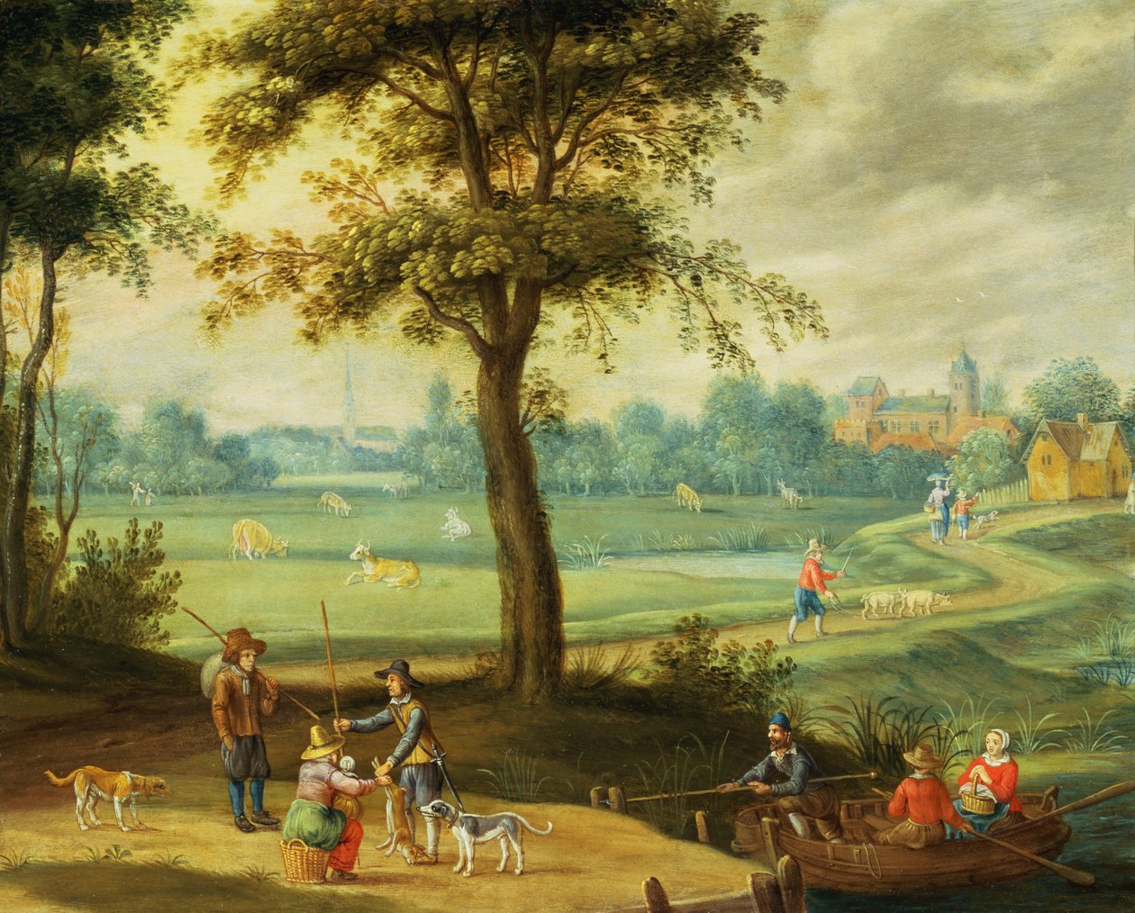 Paisaje de un pueblo junto a un río de Isaak van Oosten