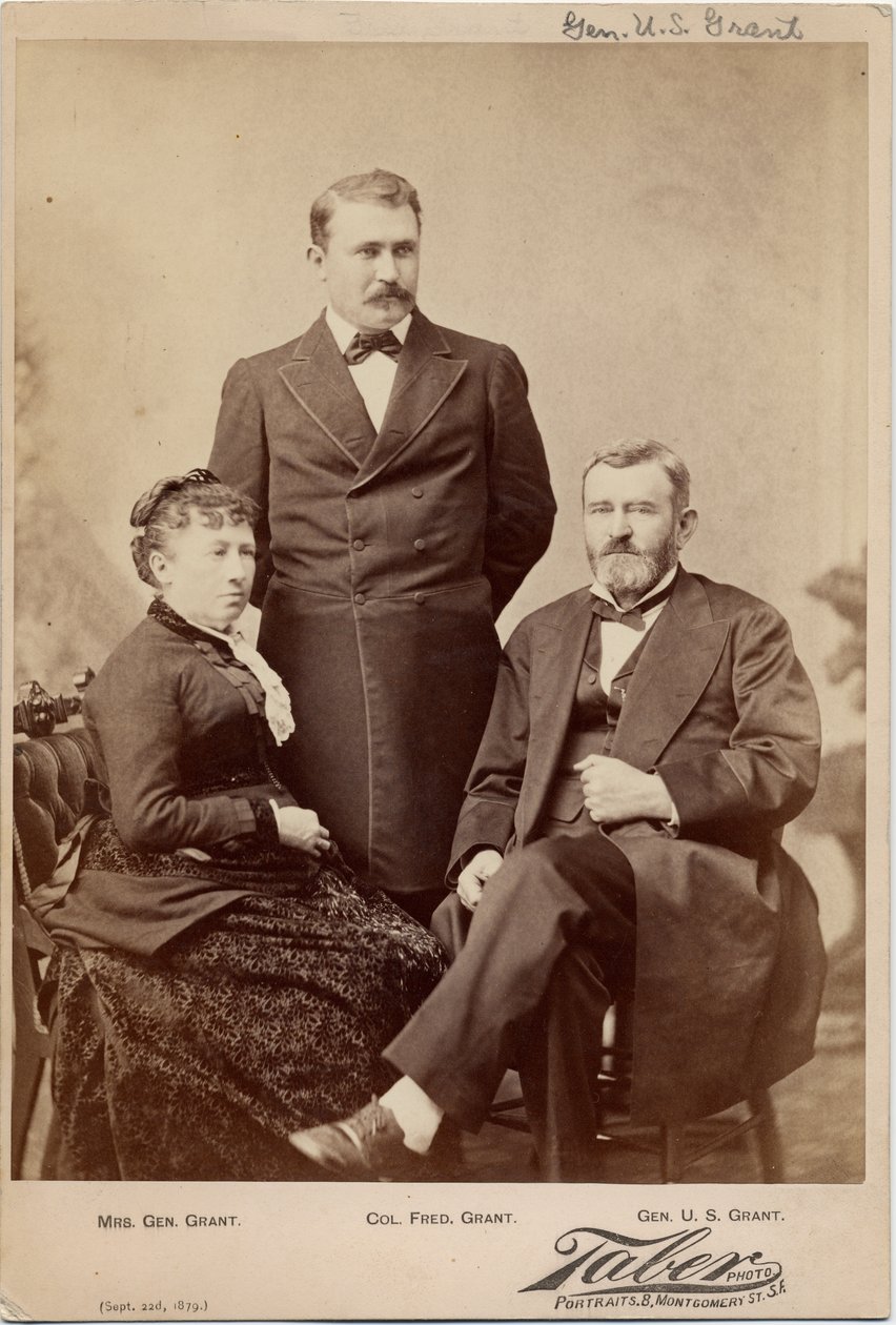 Julia T (Dent) Grant (1826-1902); Ulysses Simpson Grant (1822-85), General del Ejército de la Unión, 18º Presidente de los EE.UU.; Coronel Frederick Dent Grant (1850-1912) de Isaiah Taber